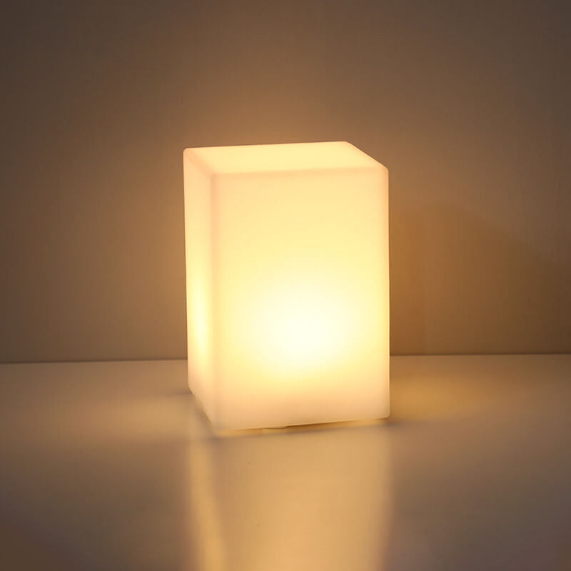 Geometric White Battery-Powered LED Table Lamp for Bedroom Decor