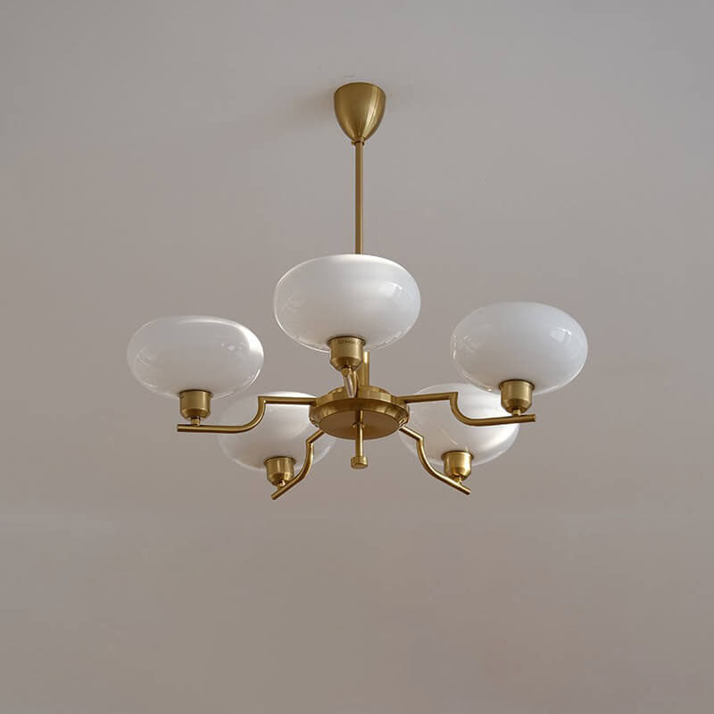 Traditional Vintage Milk White Glass Dome Chrome 3/5 Light Chandelier