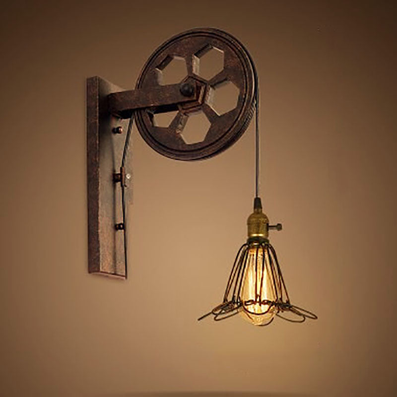 Rustic Iron Industrial 1-Light Wall Sconce Lamp for Vintage Home Decor