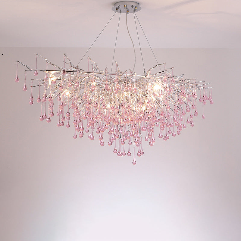 Modern Crystal LED Chandelier with Aluminum Branch Design for Dining Room