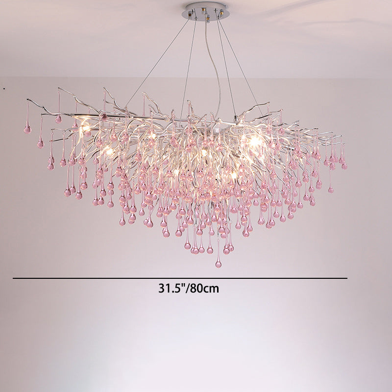 Modern Crystal LED Chandelier with Aluminum Branch Design for Dining Room
