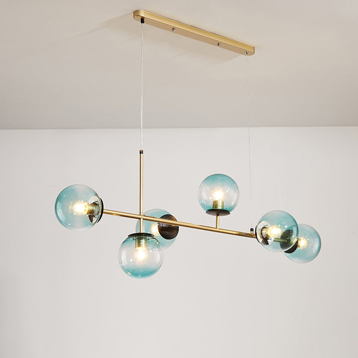 Modern Black Iron & Glass 6-Light Island Chandelier for Dining Room