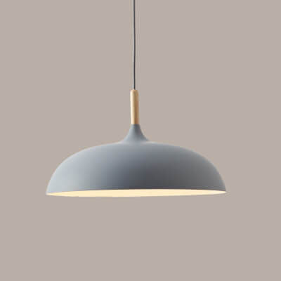 Sleek Black Metal and Wood Dome Pendant Light for Kitchen or Dining Room