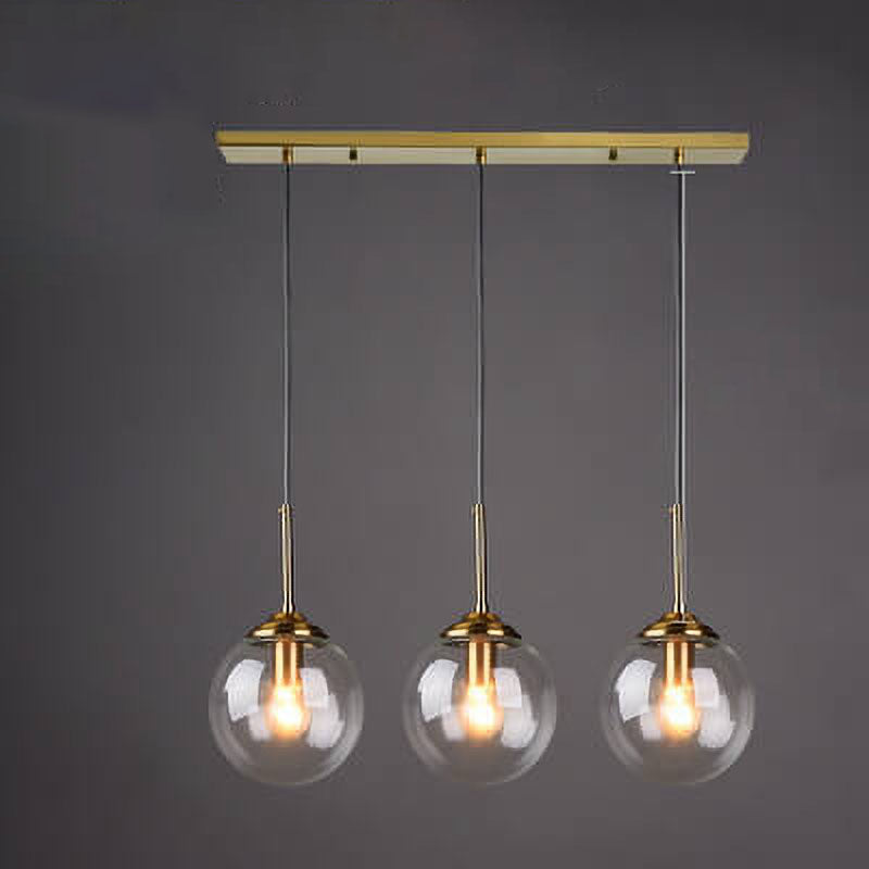 Nordic Copper Glass Spherical Island Light Chandelier for Dining Room