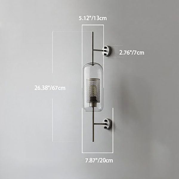 Industrial Iron Frame Wall Sconce with Cylinder Glass Shade for Bedroom