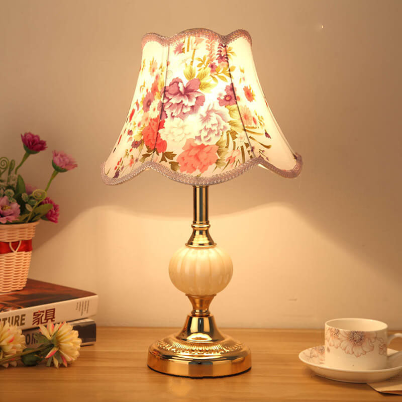 Nordic Vintage Floral Glass Table Lamp for Bedroom or Living Room Decor