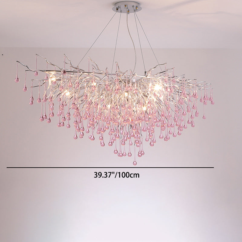 Modern Crystal LED Chandelier with Aluminum Branch Design for Dining Room
