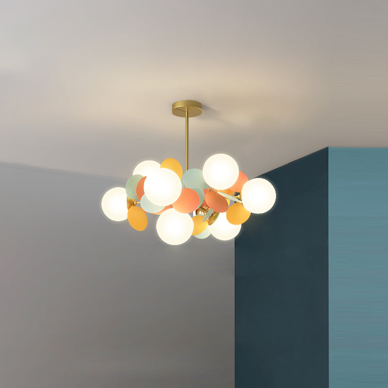 Scandinavian Style Iron Acrylic Glass Round Pendant Chandelier for Dining Room