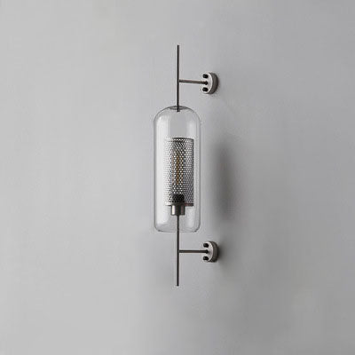 Industrial Iron Frame Wall Sconce with Cylinder Glass Shade for Bedroom