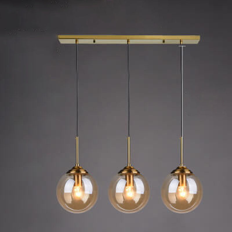 Nordic Copper Glass Spherical Island Light Chandelier for Dining Room