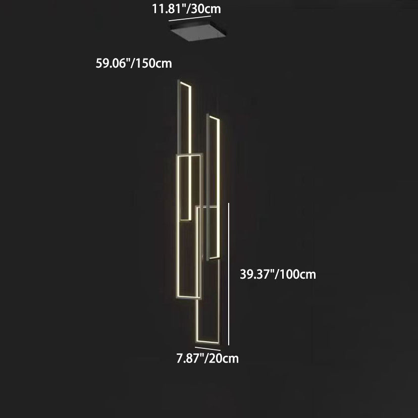 Sleek Black Minimalist Iron and Aluminum LED Chandelier for Stairway