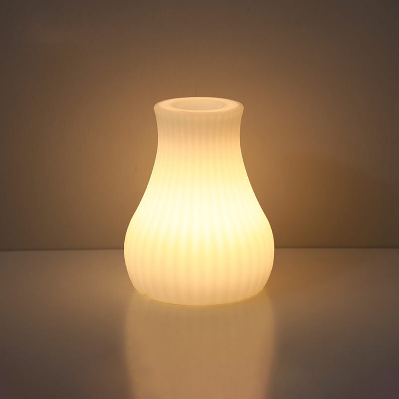 Geometric White Battery-Powered LED Table Lamp for Bedroom Decor