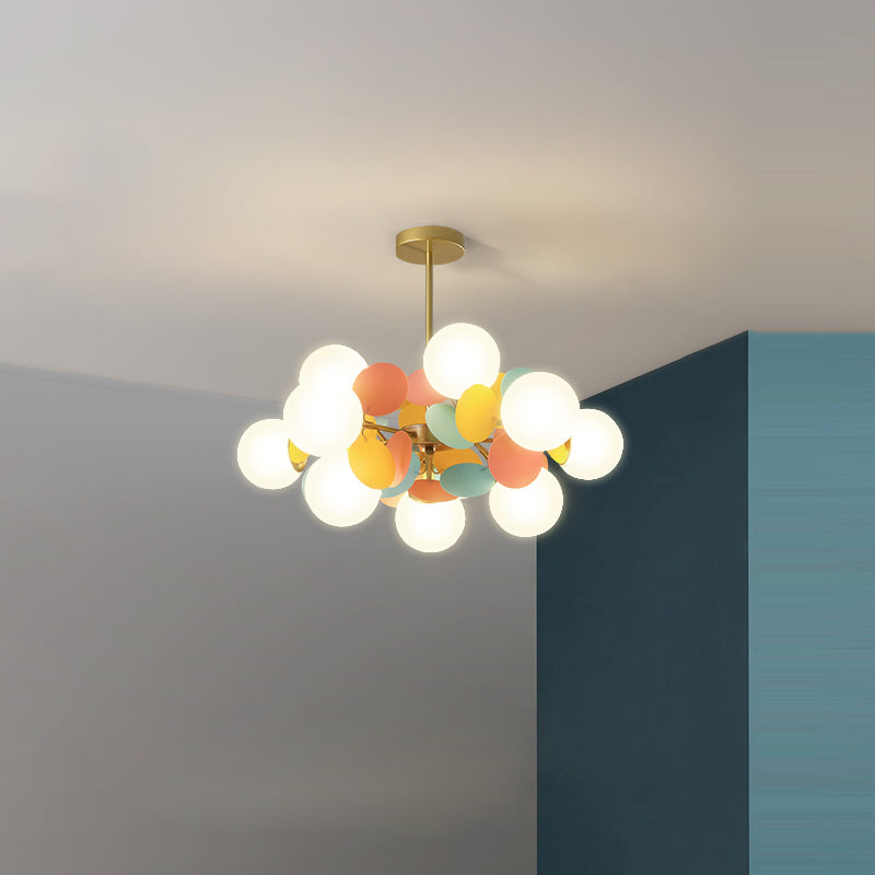 Scandinavian Style Iron Acrylic Glass Round Pendant Chandelier for Dining Room