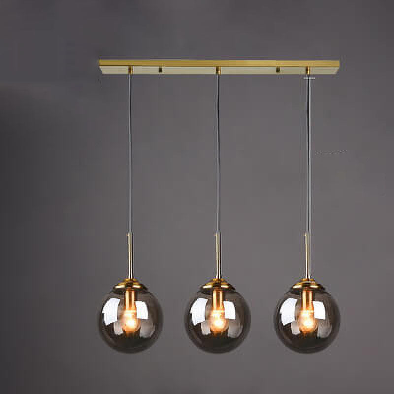 Nordic Copper Glass Spherical Island Light Chandelier for Dining Room