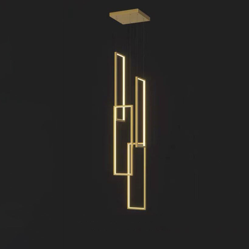 Sleek Black Minimalist Iron and Aluminum LED Chandelier for Stairway