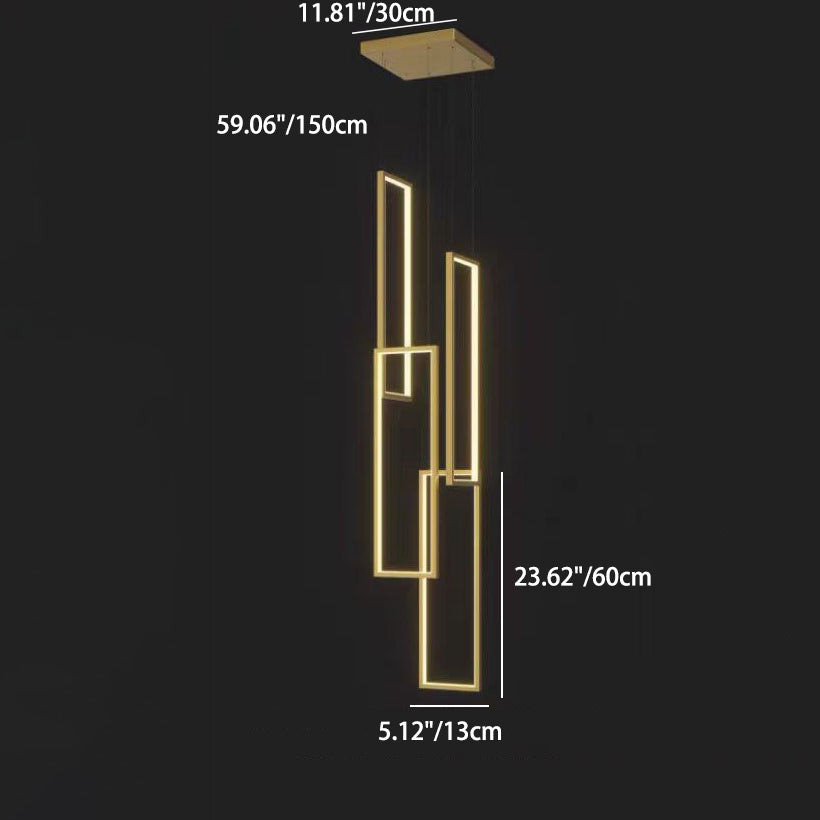 Sleek Black Minimalist Iron and Aluminum LED Chandelier for Stairway