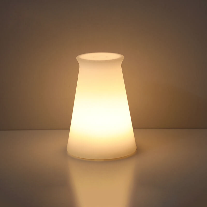 Geometric White Battery-Powered LED Table Lamp for Bedroom Decor