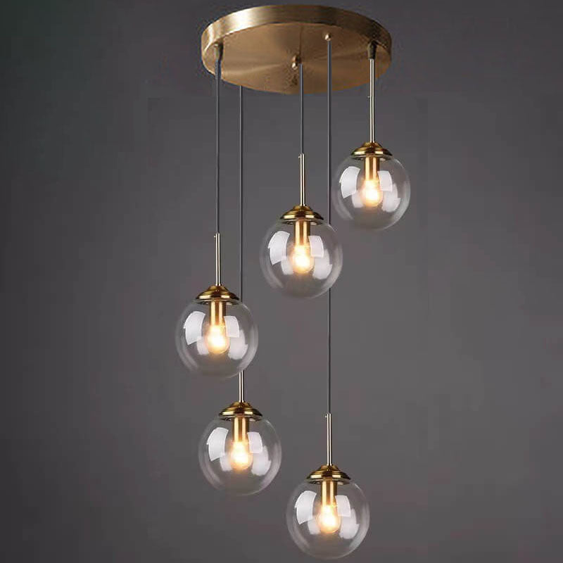 Nordic Copper Glass Spherical Island Light Chandelier for Dining Room