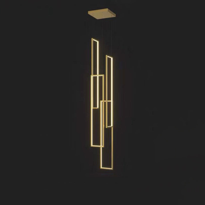 Sleek Black Minimalist Iron and Aluminum LED Chandelier for Stairway