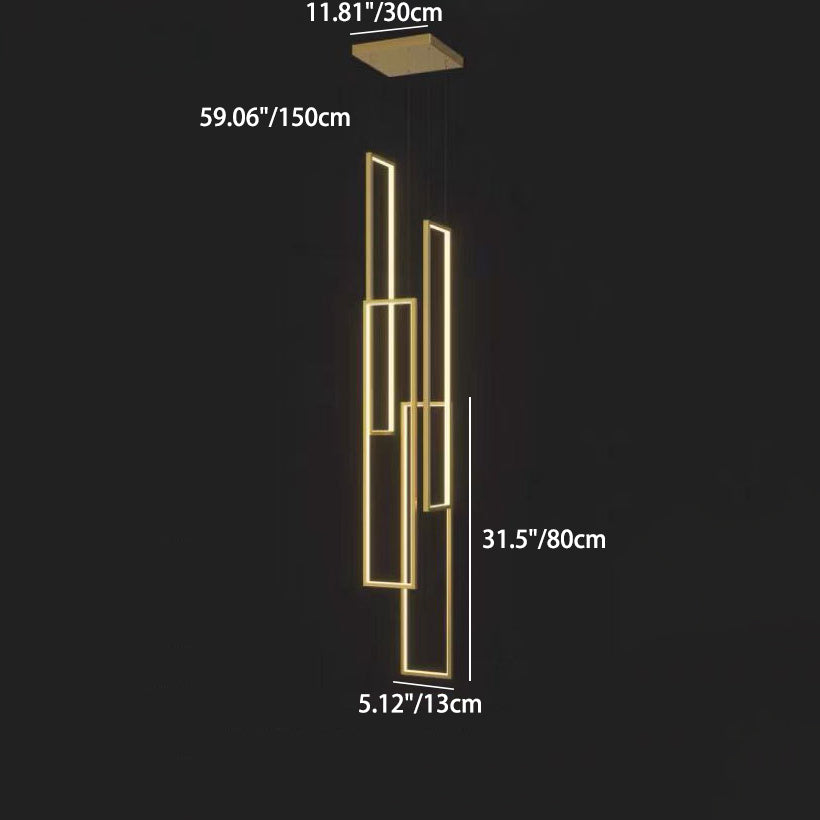 Sleek Black Minimalist Iron and Aluminum LED Chandelier for Stairway