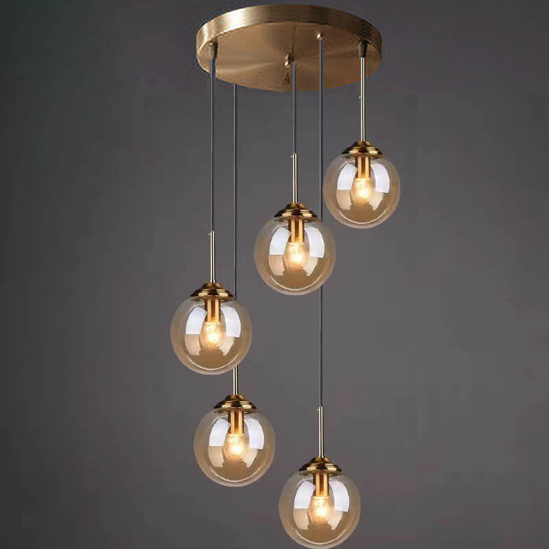 Nordic Copper Glass Spherical Island Light Chandelier for Dining Room