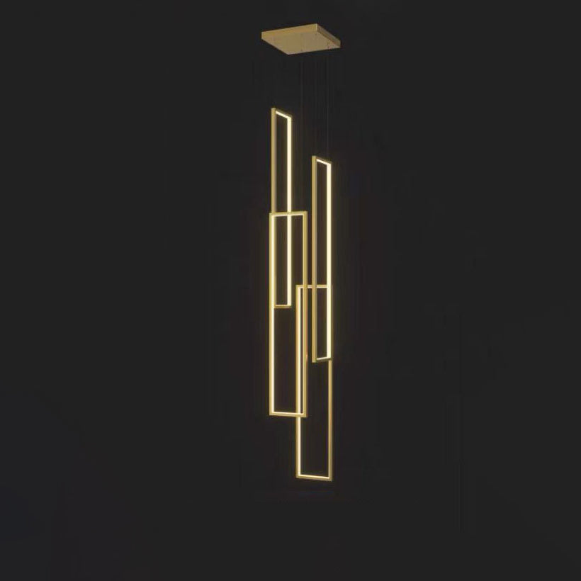 Sleek Black Minimalist Iron and Aluminum LED Chandelier for Stairway