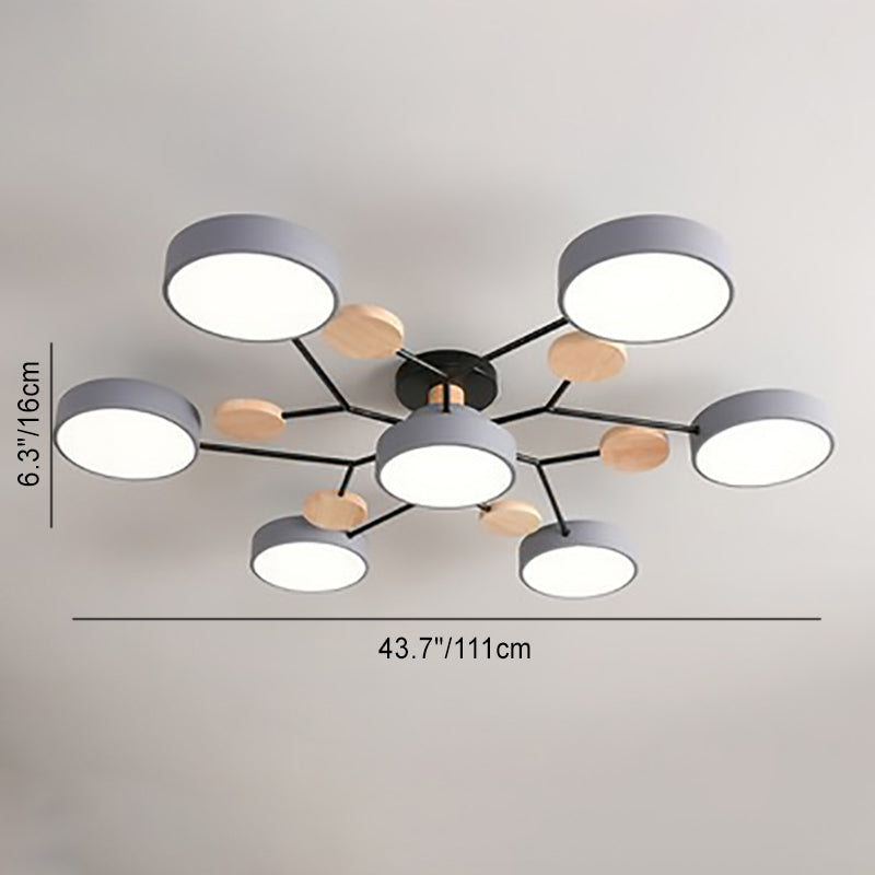 Scandinavian Round LED Semi-Flush Mount Light Fixture for Living Room