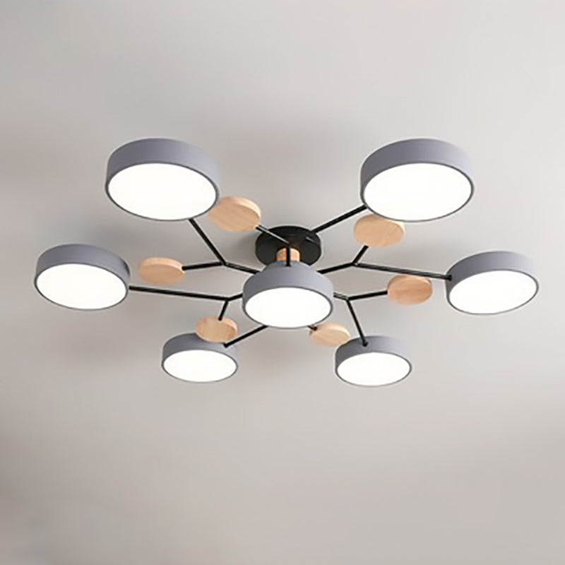 Scandinavian Round LED Semi-Flush Mount Light Fixture for Living Room