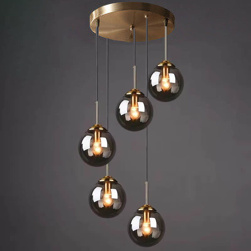 Nordic Copper Glass Spherical Island Light Chandelier for Dining Room
