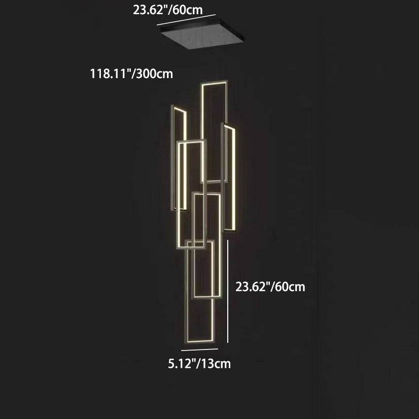 Sleek Black Minimalist Iron and Aluminum LED Chandelier for Stairway