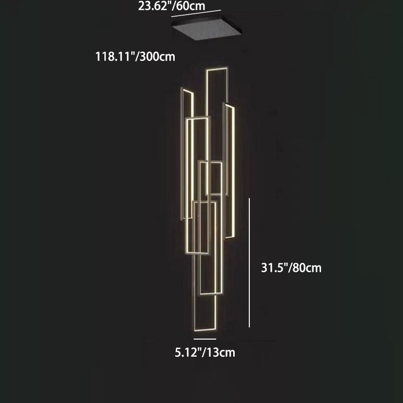 Sleek Black Minimalist Iron and Aluminum LED Chandelier for Stairway