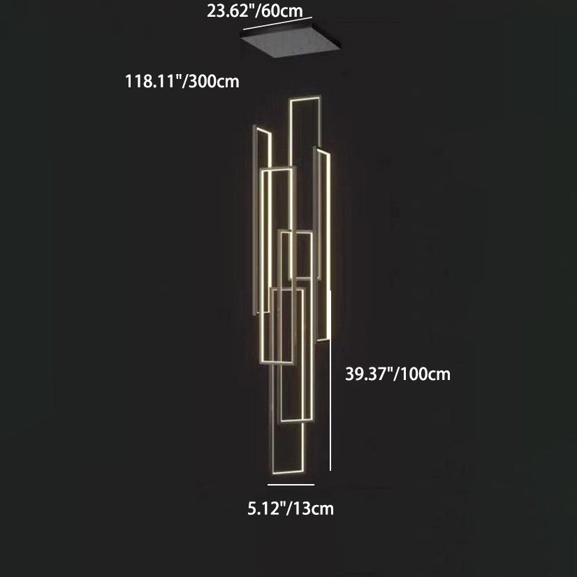 Sleek Black Minimalist Iron and Aluminum LED Chandelier for Stairway