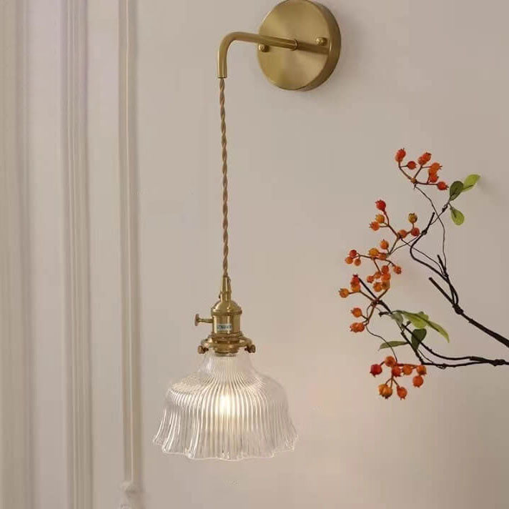 Nordic Copper Flower Glass Wall Sconce Lamp for Modern Home Decor