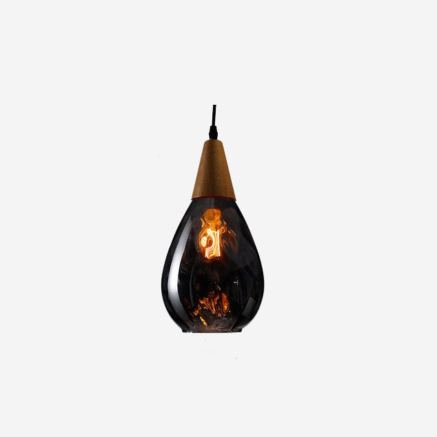 Modern Minimalist Round Wood & Glass Pendant Light for Bedroom Decor