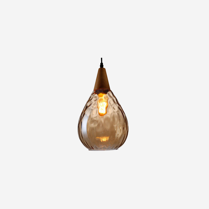 Modern Minimalist Round Wood & Glass Pendant Light for Bedroom Decor