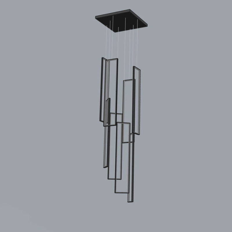 Sleek Black Minimalist Iron and Aluminum LED Chandelier for Stairway
