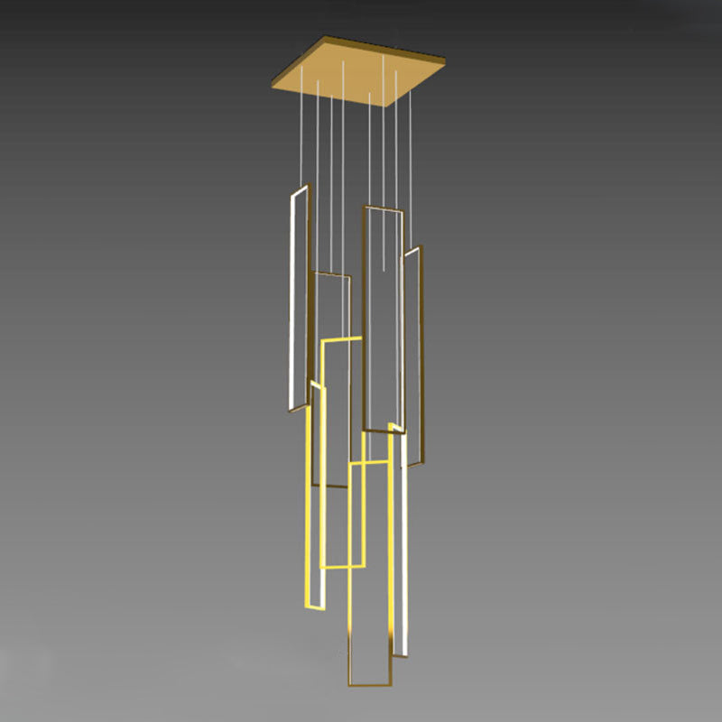 Sleek Black Minimalist Iron and Aluminum LED Chandelier for Stairway