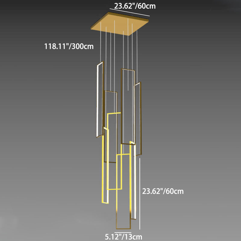 Sleek Black Minimalist Iron and Aluminum LED Chandelier for Stairway