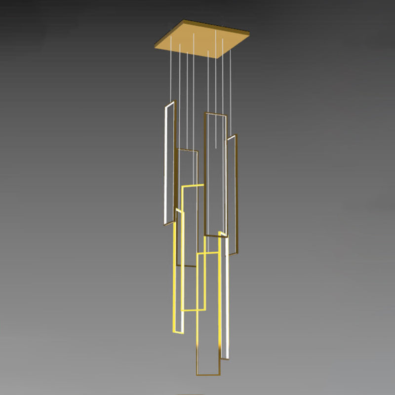 Sleek Black Minimalist Iron and Aluminum LED Chandelier for Stairway