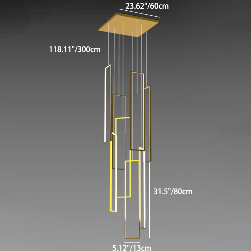 Sleek Black Minimalist Iron and Aluminum LED Chandelier for Stairway
