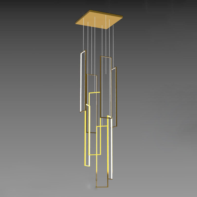 Sleek Black Minimalist Iron and Aluminum LED Chandelier for Stairway