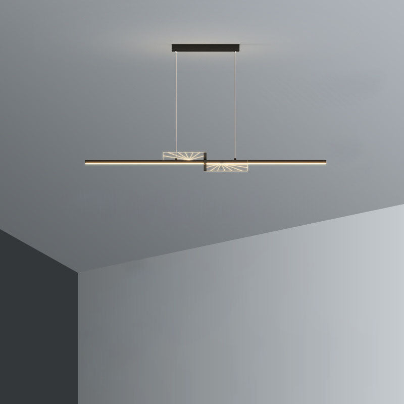 Contemporary Black Iron & Acrylic LED Chandelier for Dining Room Island