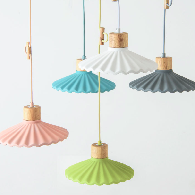 Modern Cement Macaron Scalloped Pendant Light for Living Room Decor