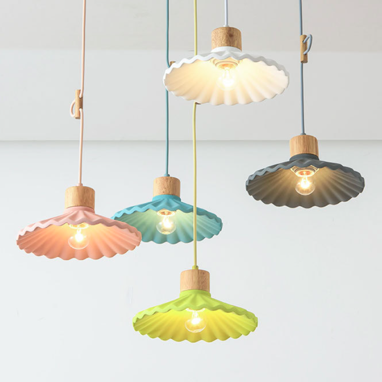 Modern Cement Macaron Scalloped Pendant Light for Living Room Decor