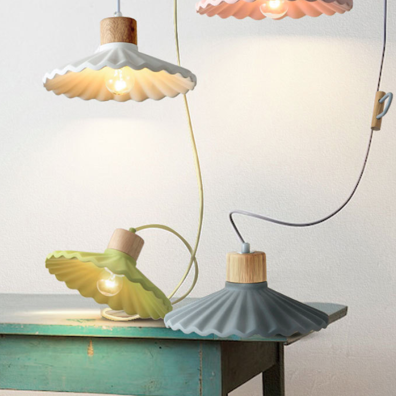Modern Cement Macaron Scalloped Pendant Light for Living Room Decor