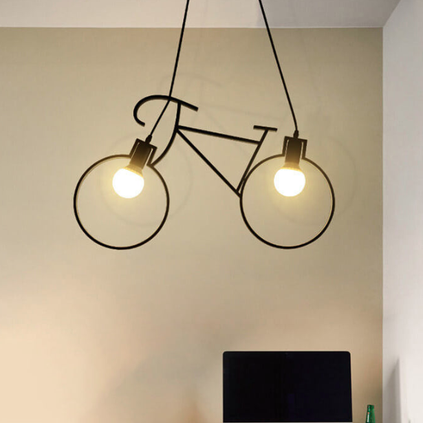 Modern Iron Bicycle-Shaped 2-Light Chandelier for Kids’ Room Decor