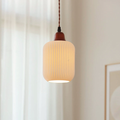 Japanese Ceramic Pleated Dome Pendant Light in Wood & Iron for Home