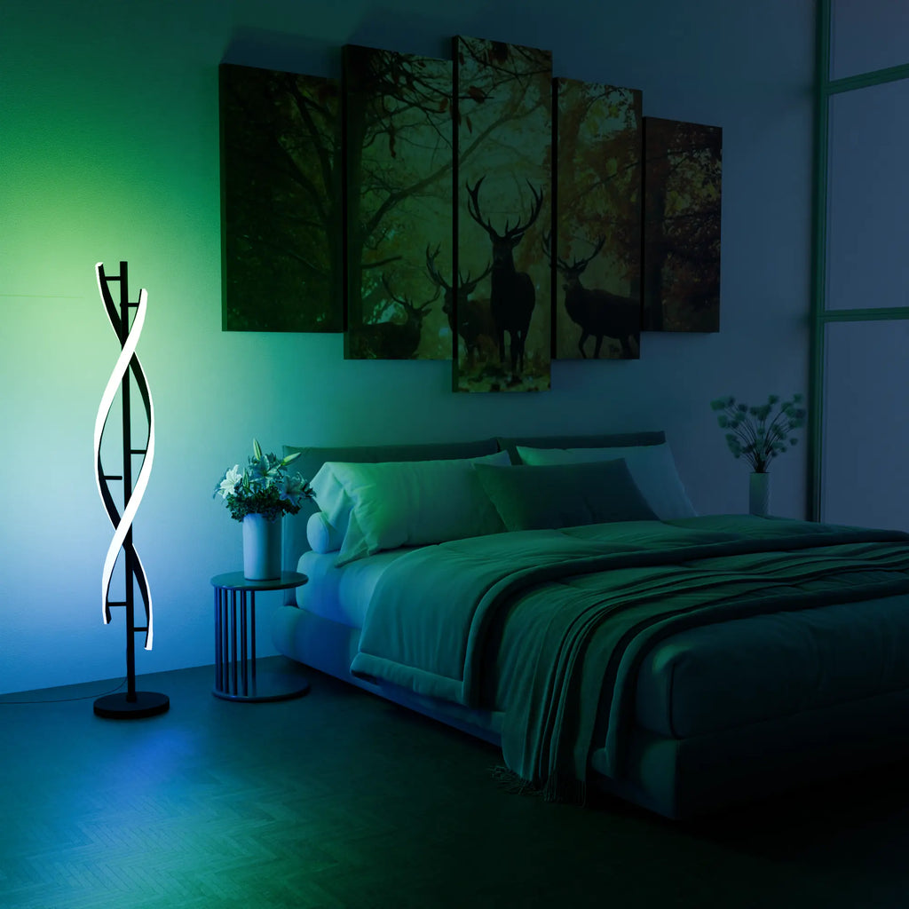 Elegant Modern White Floor Lamp with Light Wood Base for Living Room