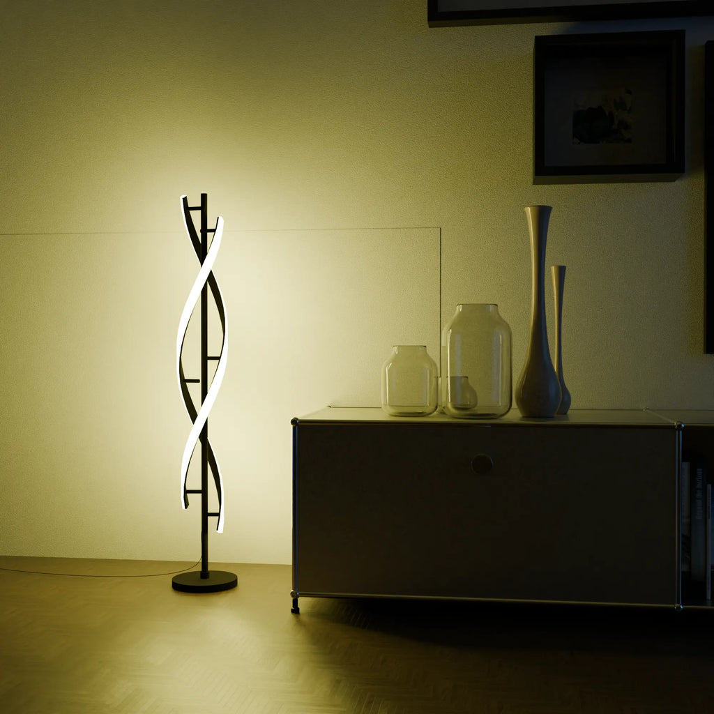 Elegant Modern White Floor Lamp with Light Wood Base for Living Room
