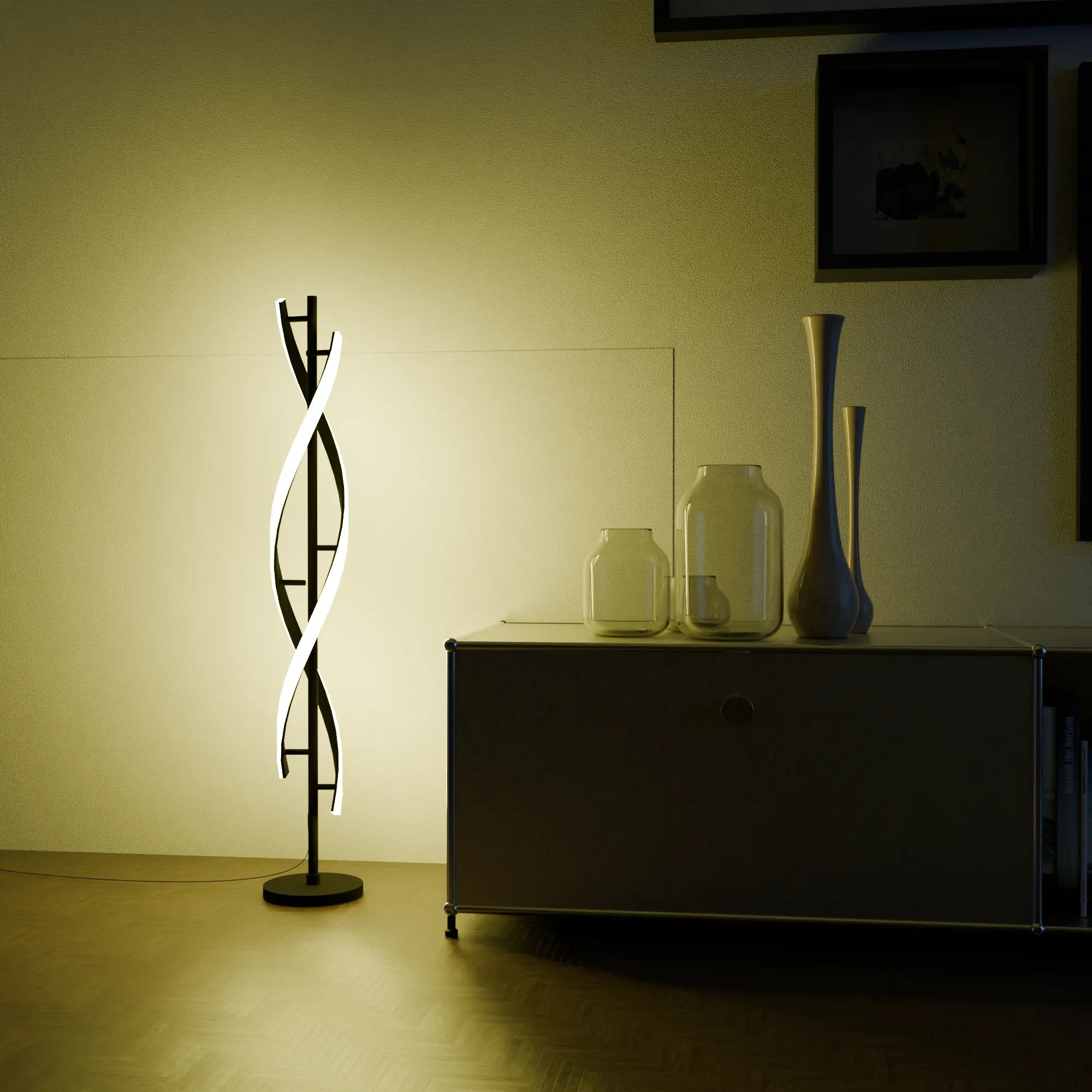Elegant Modern White Floor Lamp with Light Wood Base for Living Room